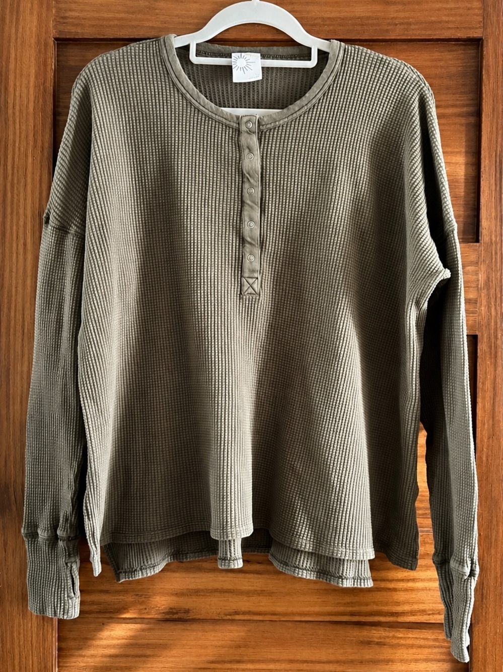 aerie Olive Green Waffle Henley Crew Sweater